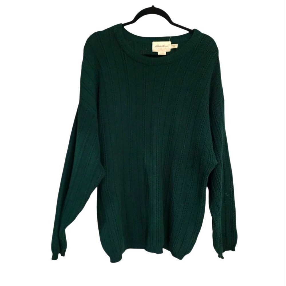 Vintage Eddie Bauer Mens Sweater L Green Fisherman Grandpa Outdoors 100% Cotton